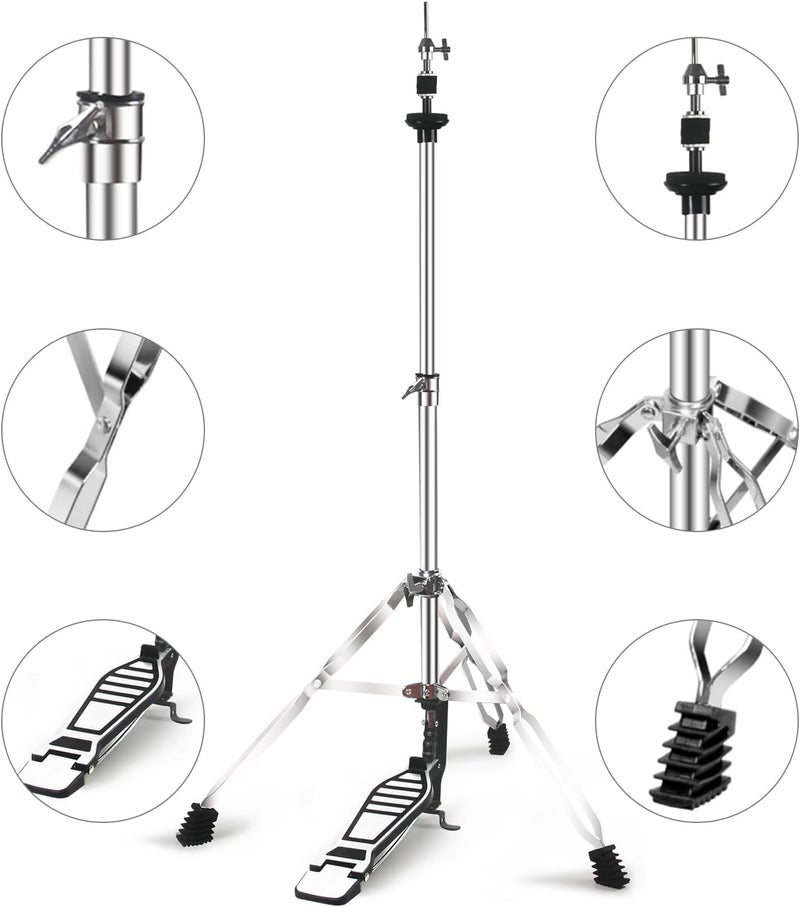 Seteol Hi Hat Stand + Boom Cymbal Stand Set, Dual Braced 3-Leg Adjustable Hi-Hat Cymbal Stand with Smooth Pedal, Adjustable Boom Cymbal Stand for Drum Hardware for Mounting Crash, Ride, Splash Cymbal - Image 4